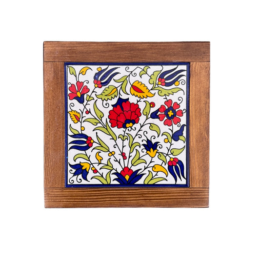 Ceramic and Wood Trivet - Jerusalem Spring, Dark Wood