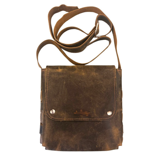Leather Cross Body Bag - (Two Snap) Walnut