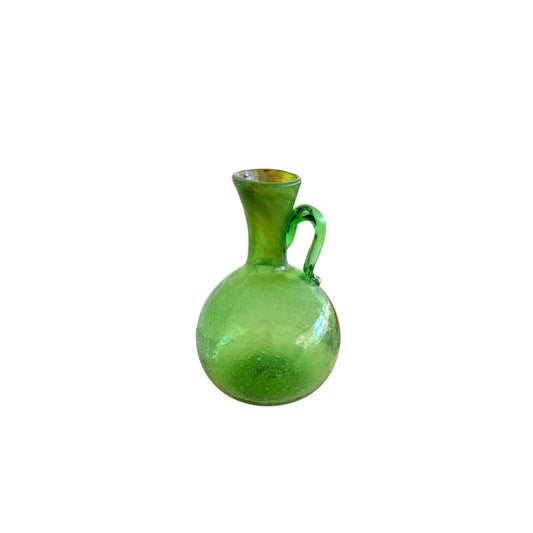 Hebron Glass Vase/Pitcher (6”) - Emerald W/Handle