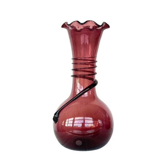 Glass Fluted Vase (12”) - Plum