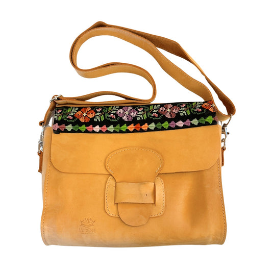 Leather Purse w/Embroidery - Natural, 9x9x4