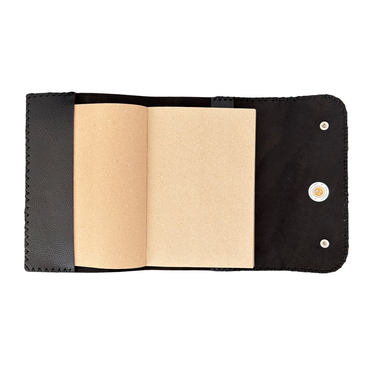 Leather Journal w/Embroidery - Black Floral