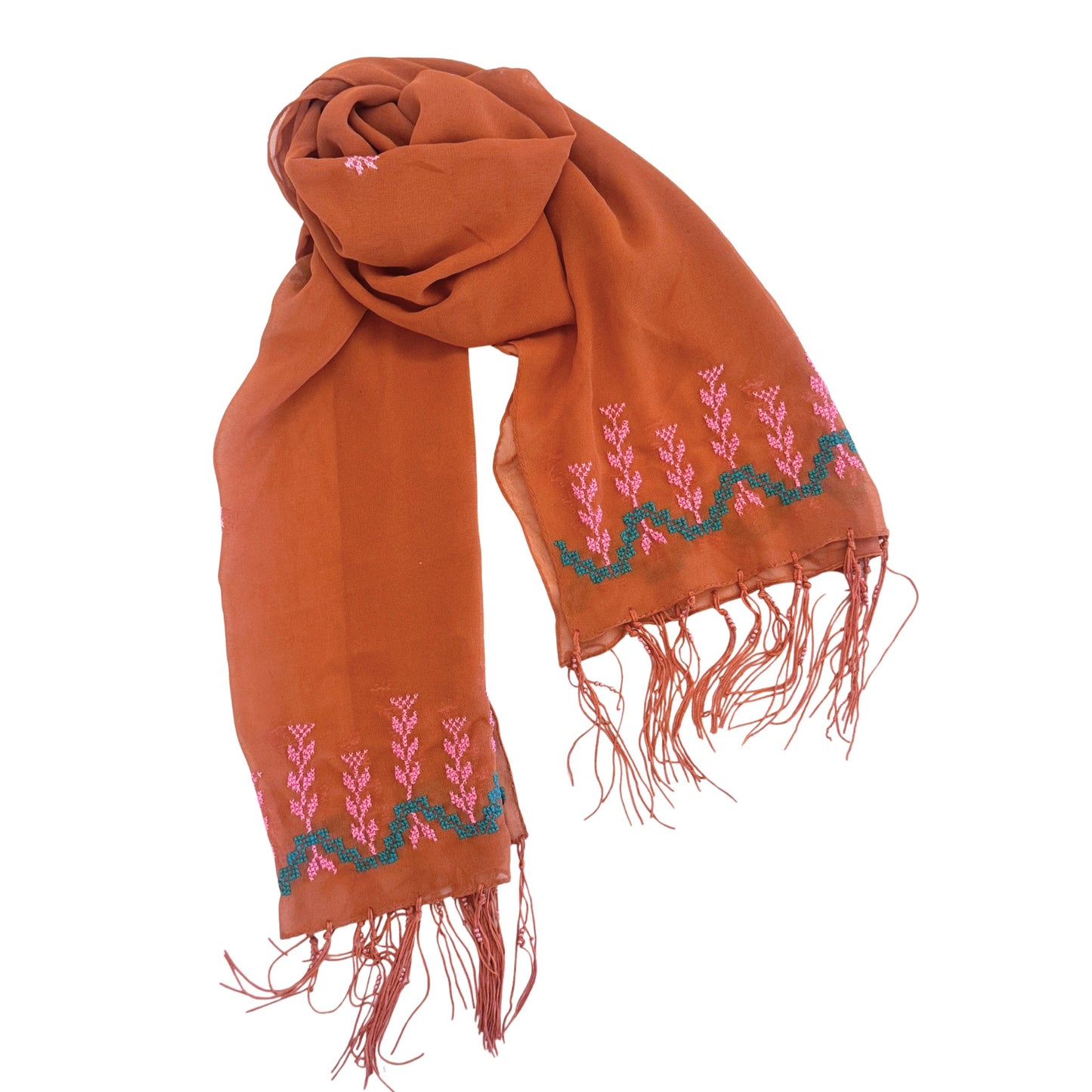 Embroidered Chiffon Scarf
