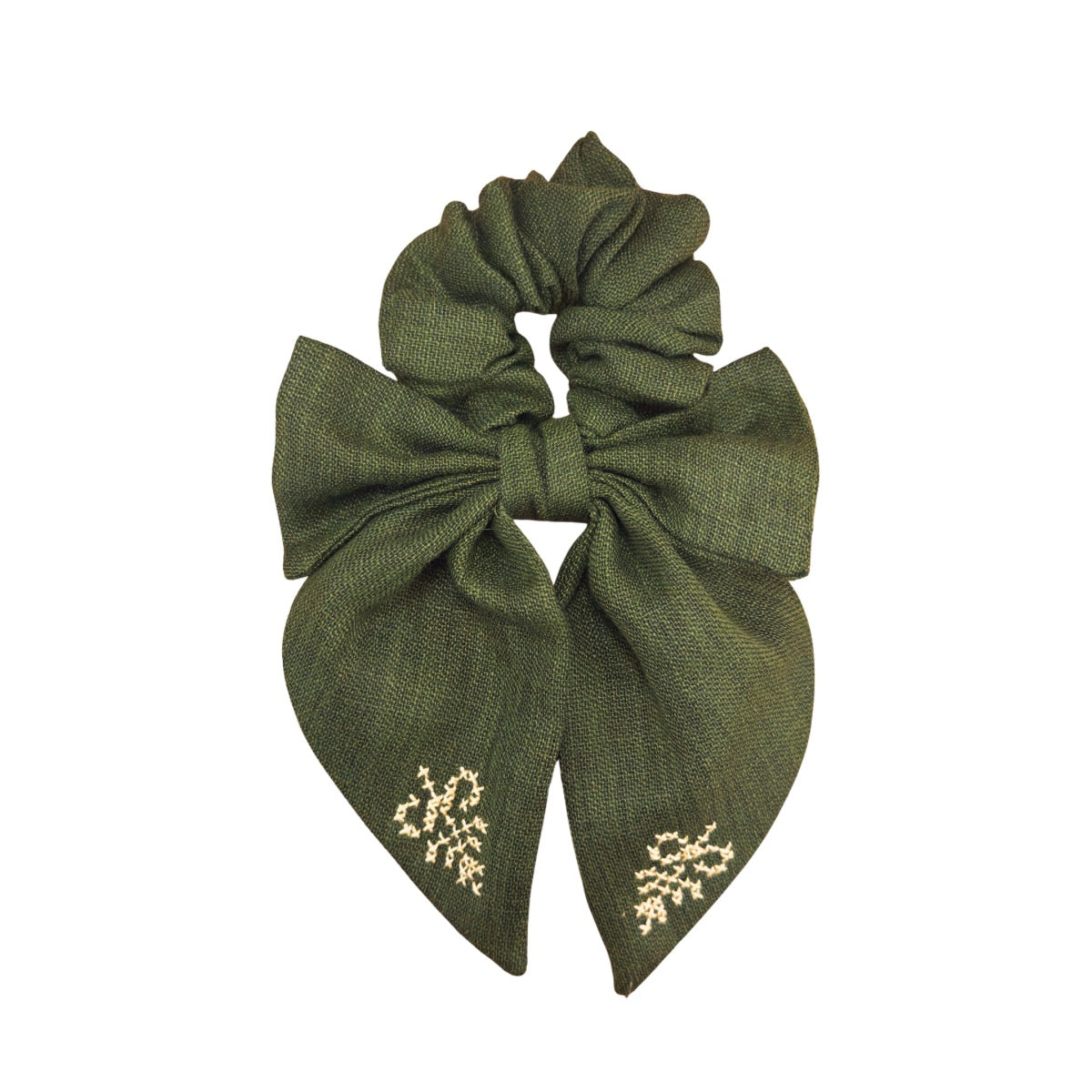 Tatreez Bow Scrunchie - Green/Basil