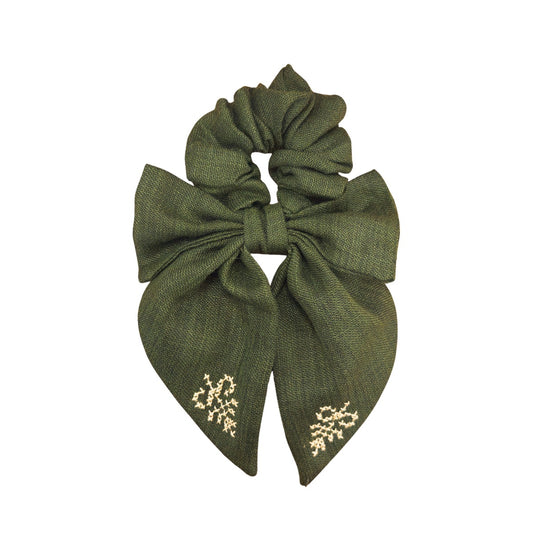 Tatreez Bow Scrunchie - Green/Basil