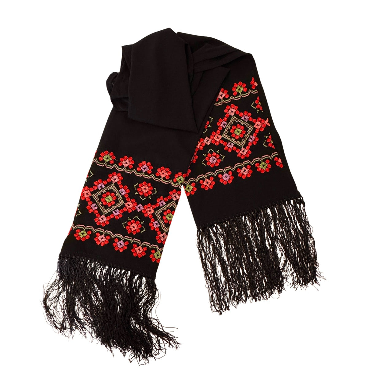 Embroidered Shawl - Red Geometric