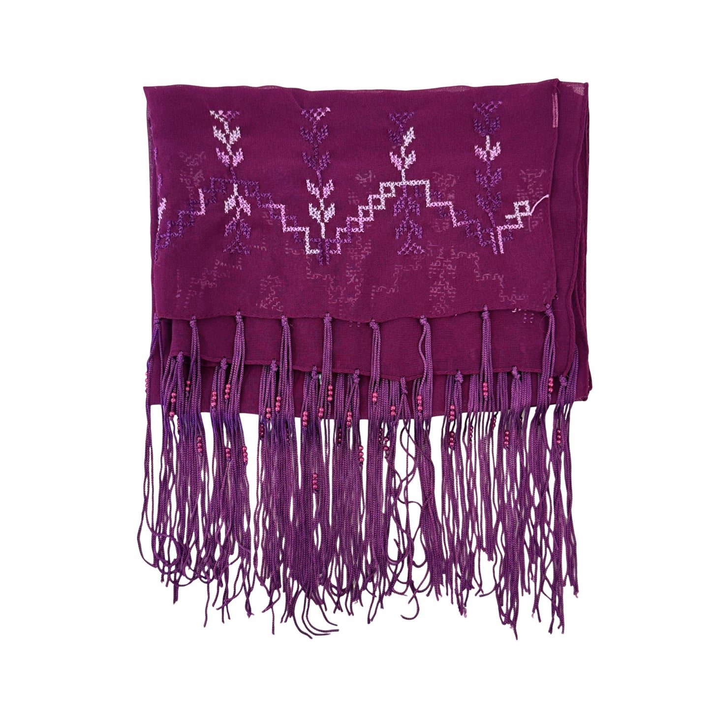 Embroidered Chiffon Scarf - Berry