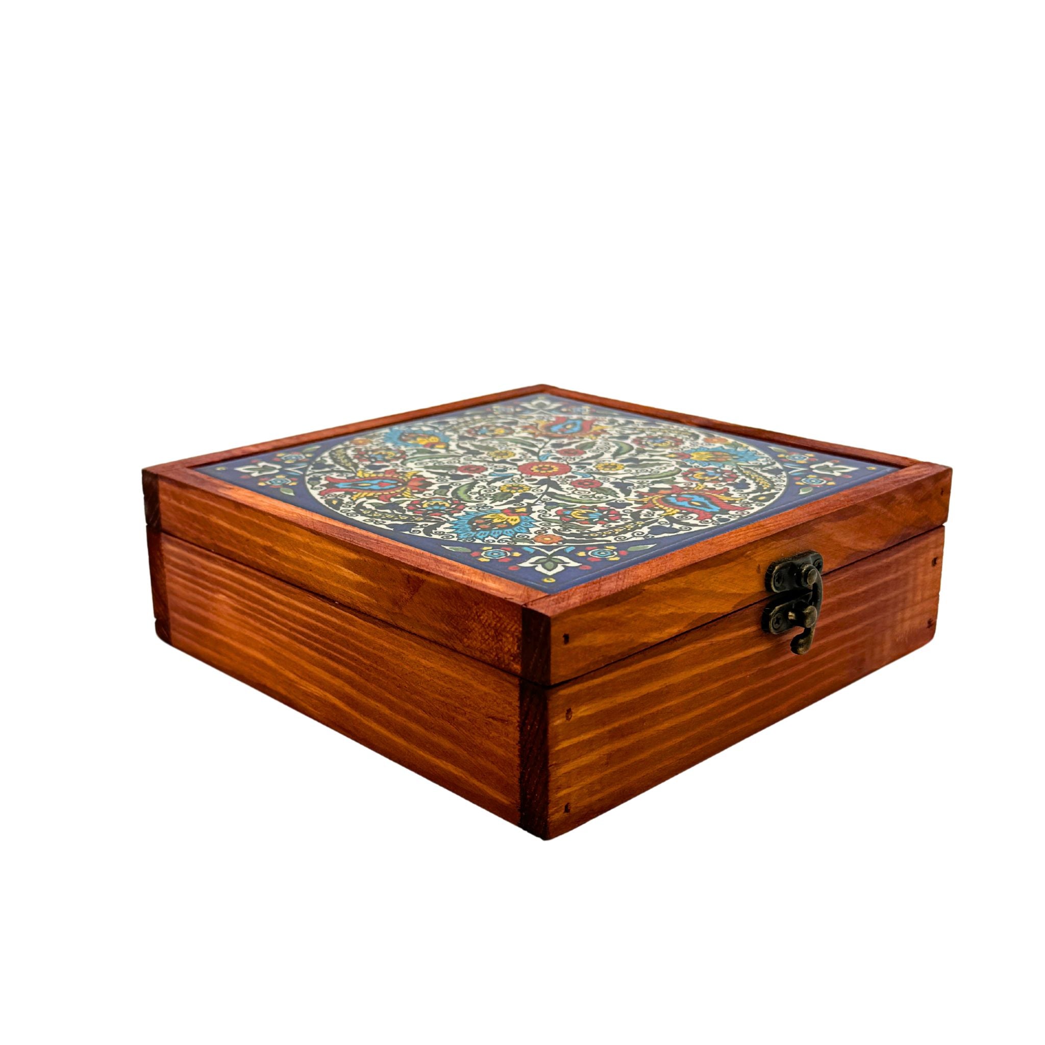Tile Box Wood & Ceramic Tile Box - Arabesque Tulips – Shop Palestine