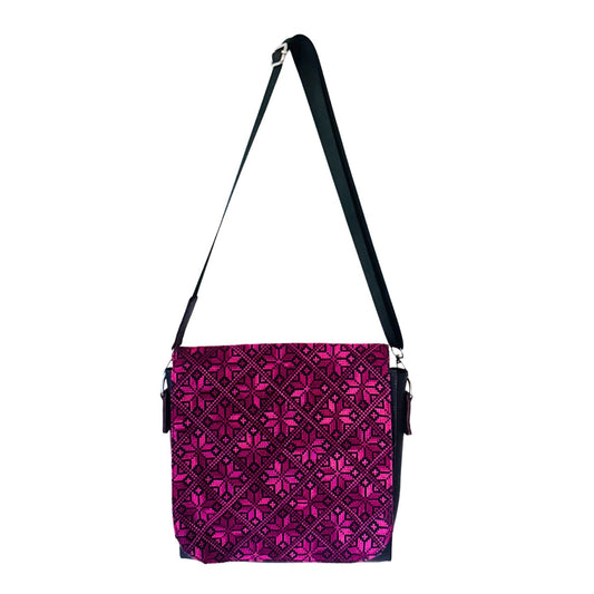 Embroidered Leather Bag (Dark Plum) - Berry