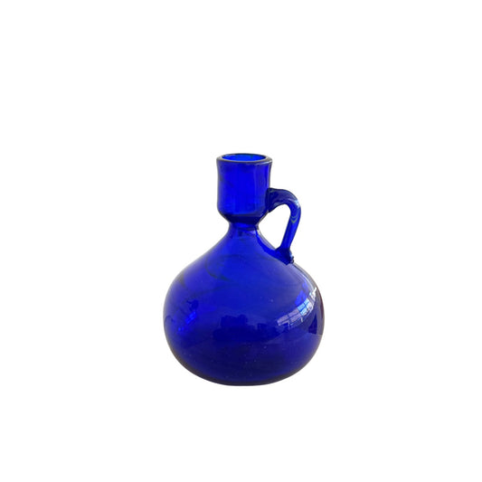 Hebron Glass Vase/Pitcher  W/Handle (6”) - Sapphire