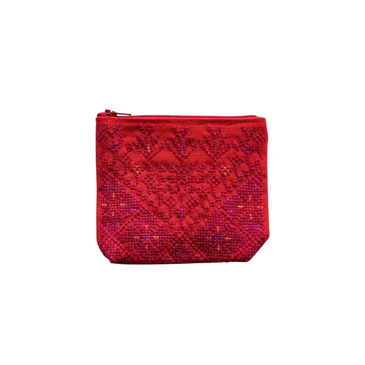 Embroidered Linen Coin Purse - Ruby