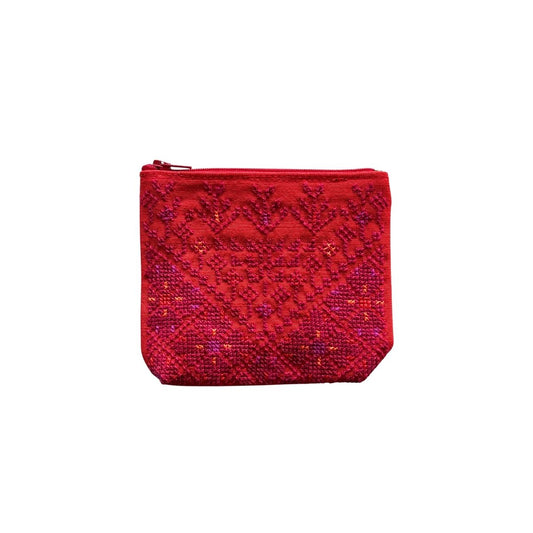 Embroidered Linen Coin Purse - Ruby