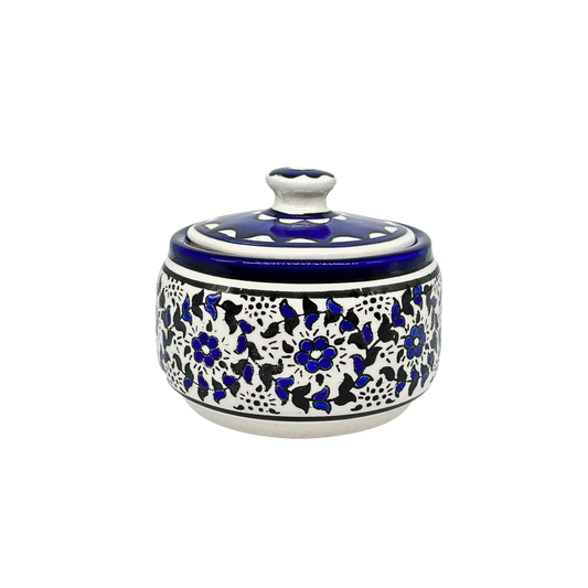 Ceramic Jar w/Lid - Large, Blue Vine