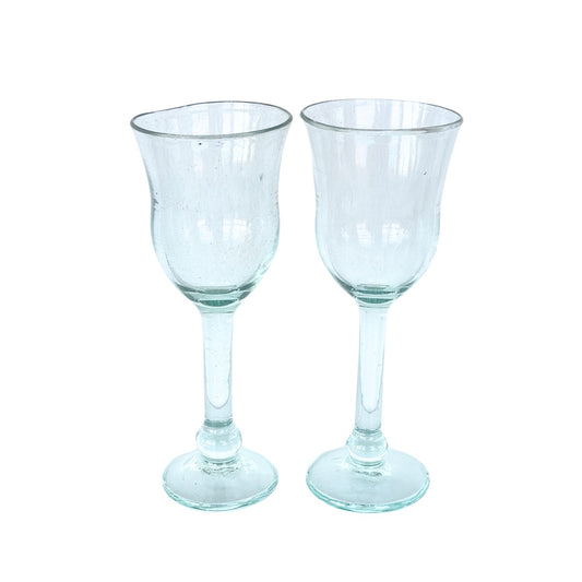 Glass Fluted Stemware, Set of 2 - Clear
