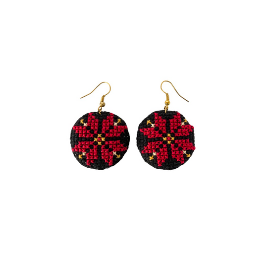 Handmade Tatreez Earrings (L) - Red
