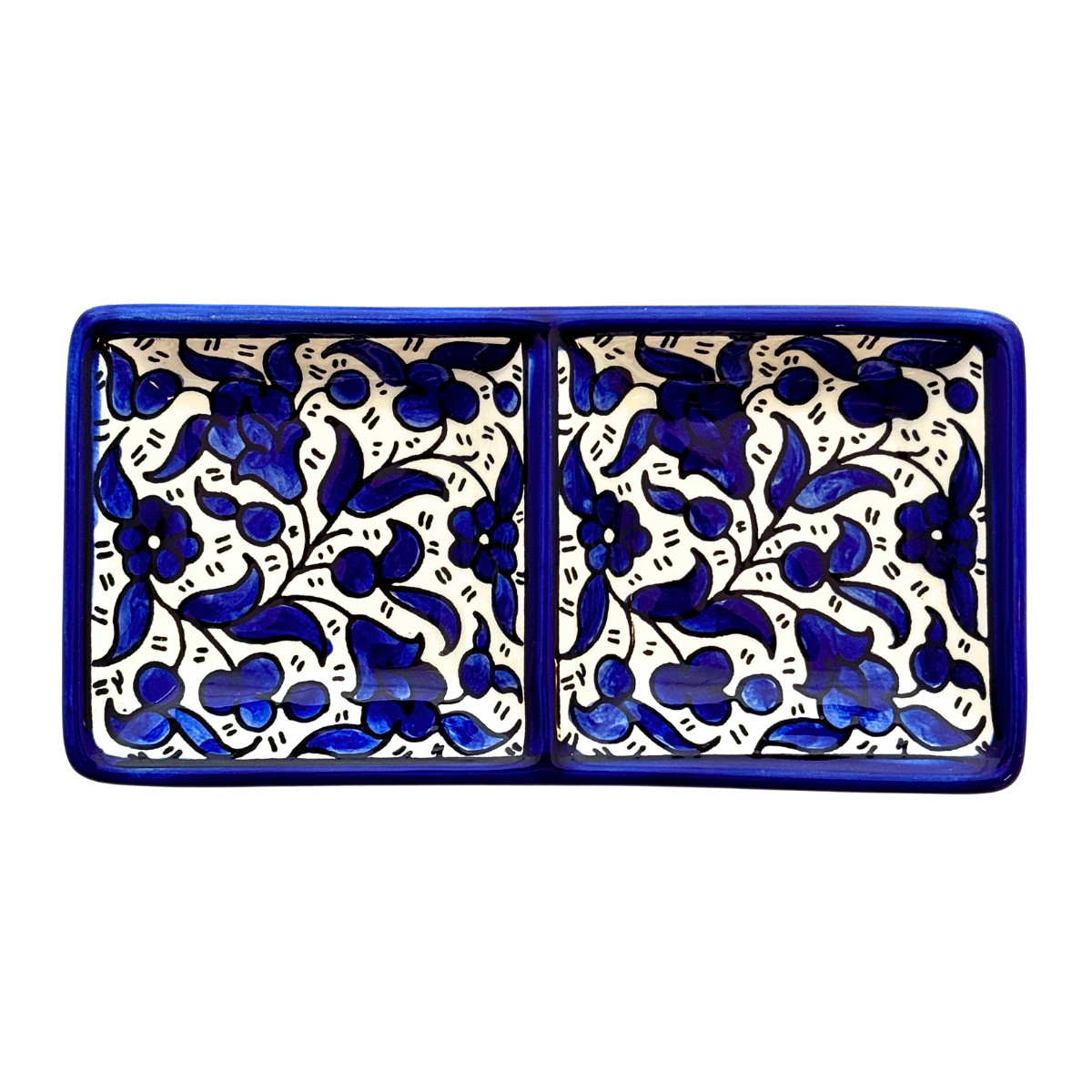 Ceramic Split Serving Dish (6”) - Classic Blue