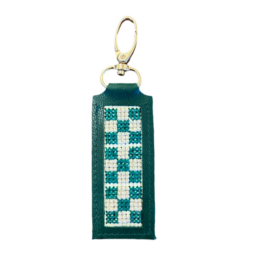 Leather Tatreez Key Fob - Darzah Green