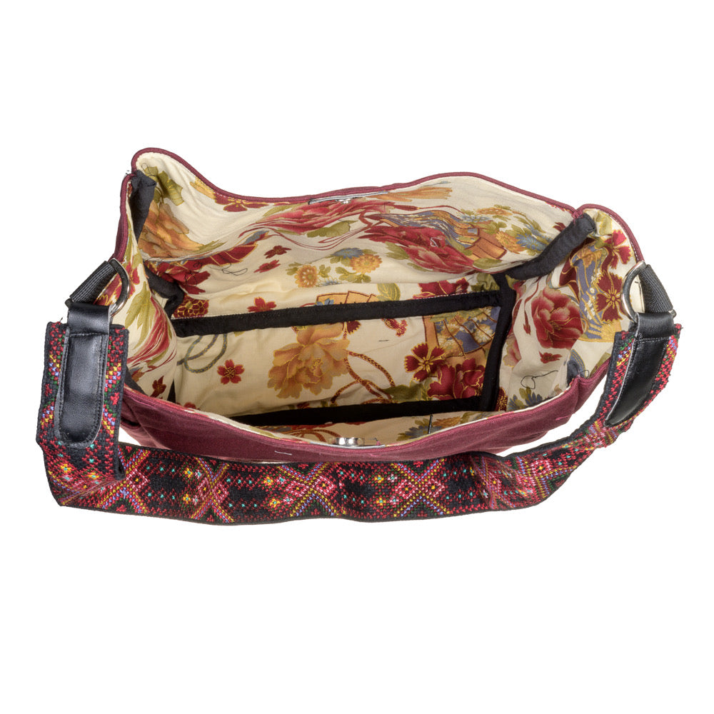 Shoulder Bucket Bag w/Embroidered Strap - Red
