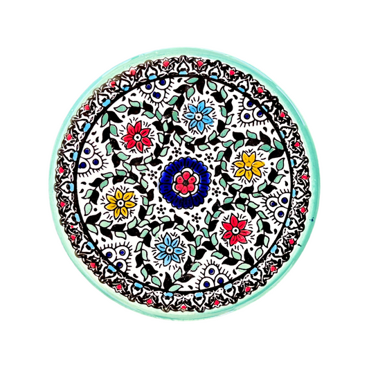 Ceramic Round Plate (8”) - Teal MultiVine