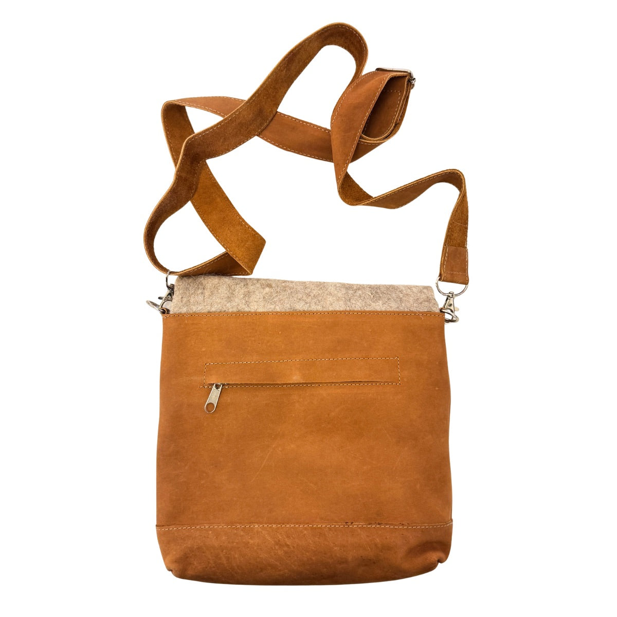 Leather Embroidered and Felted Purse (Set of 3) - Natural