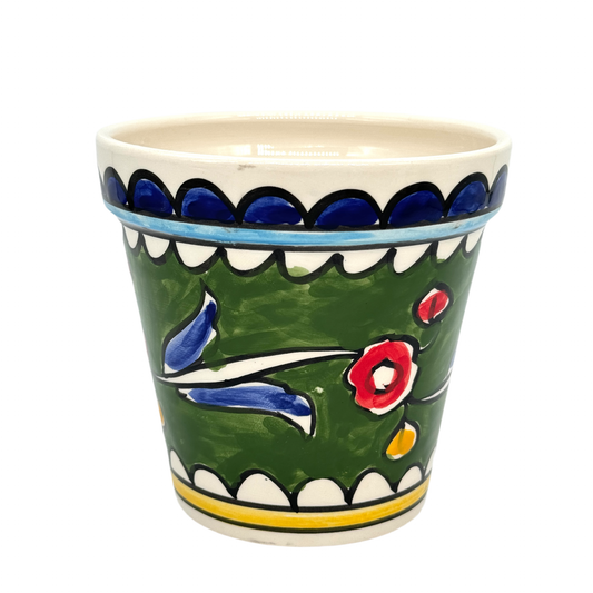 Ceramic Flower Pot (5")- Dark Green Poppy