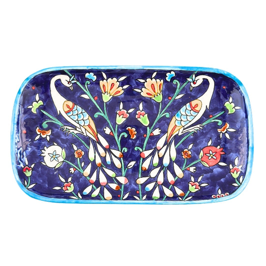Ceramic Rectangular Serving Plate (13”) - Peacocks