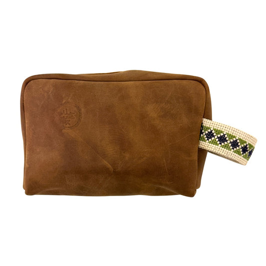 Leather Toiletry Bag w/Embroidery - Camel