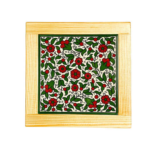 Ceramic Tile & Wood Trivet - Red & Green