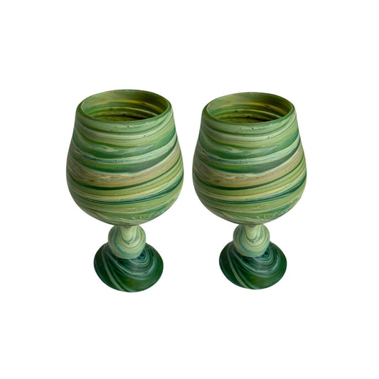 Phoenician Glass Goblets (Set of 2) - Green Swirl