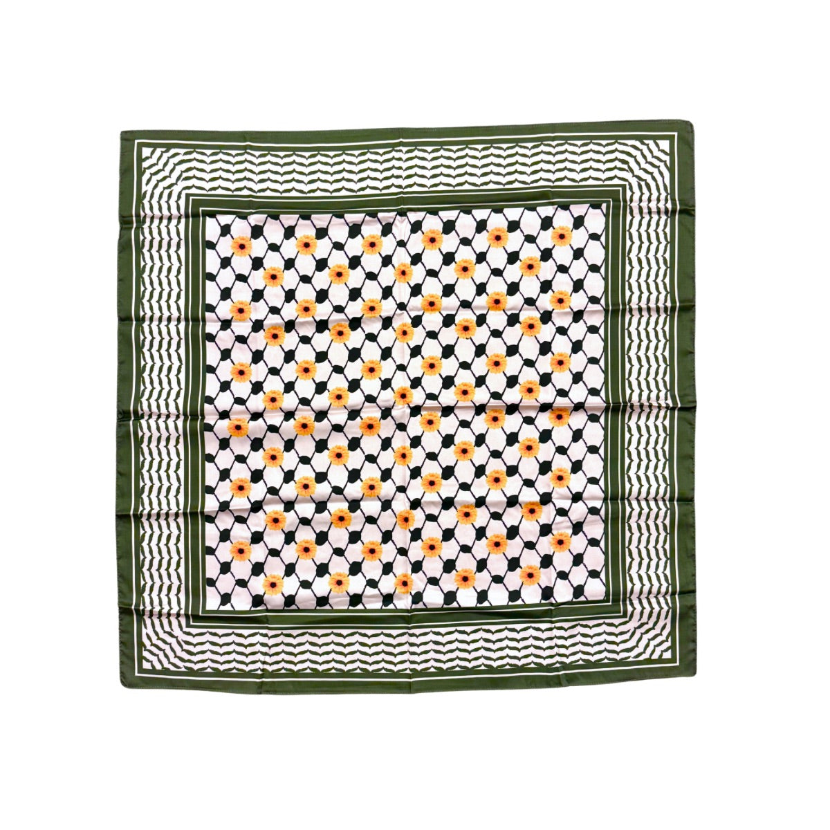 Nablus Bandana Keffiyeh - Crown Daisy (Dark Green)