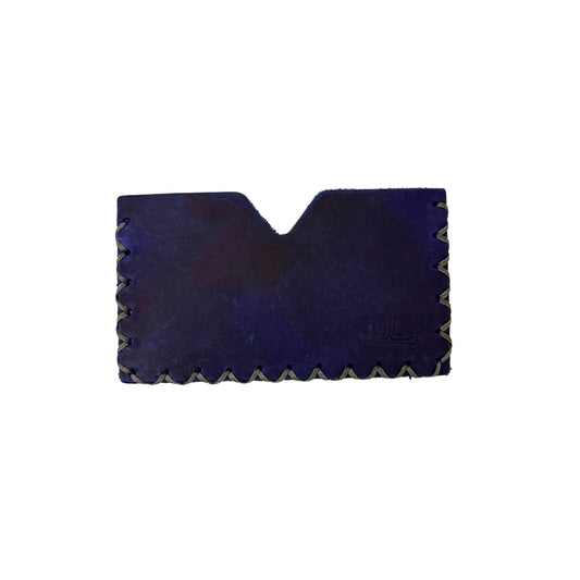 Leather Single Card Wallet - Dark Blue
