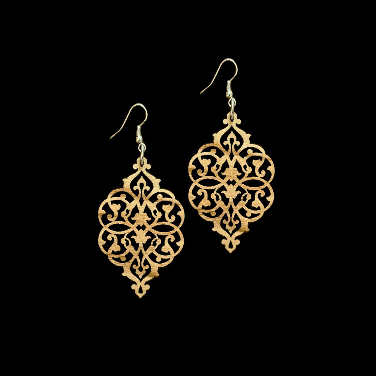 Olive Wood Arabesque Calligraphy Earrings