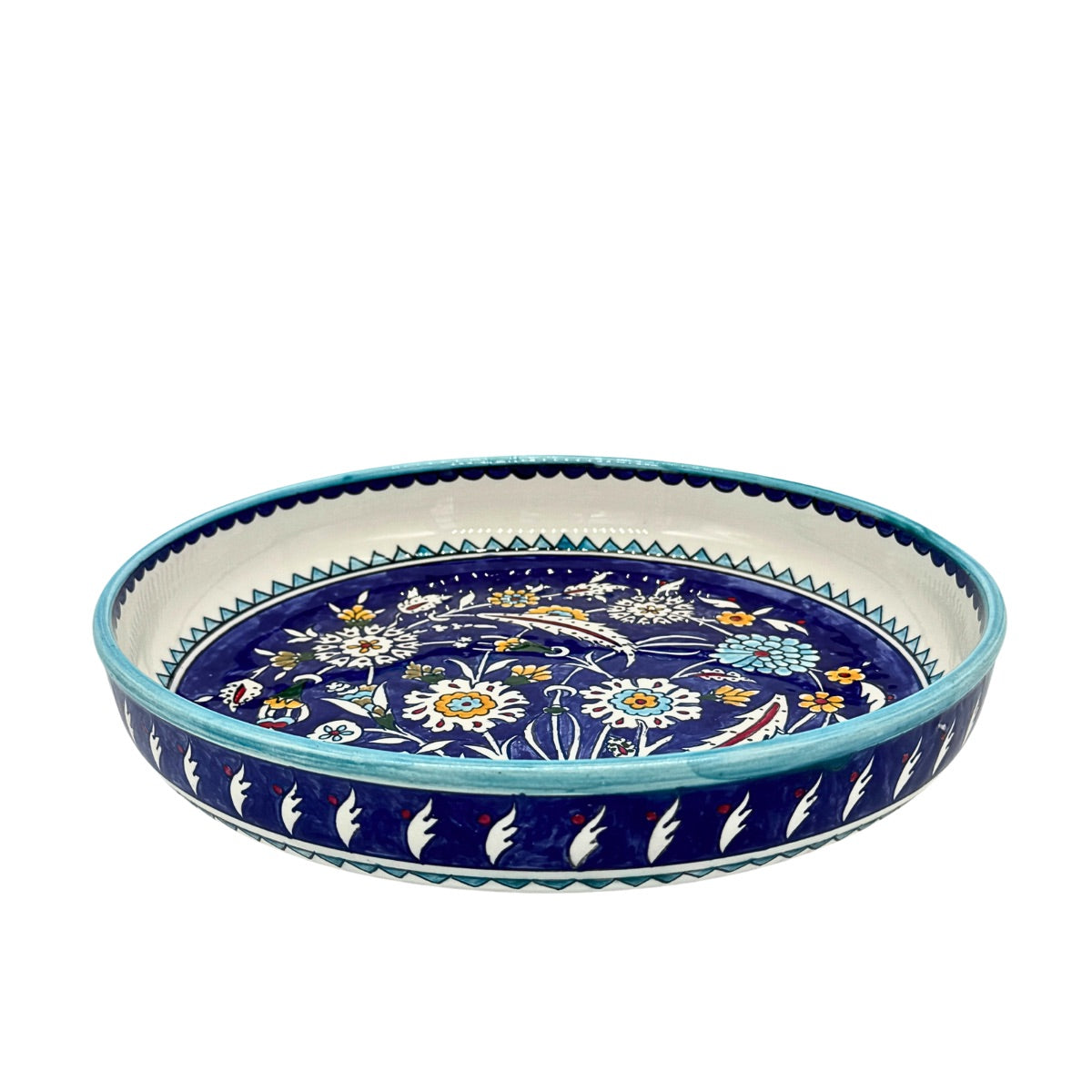 Ceramic Low Serving Bowl (11”) - Blue Flowers