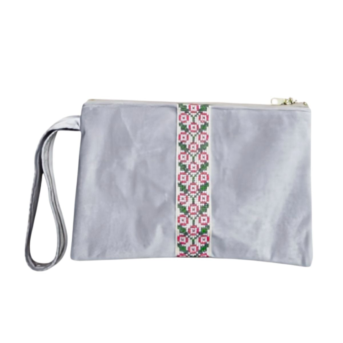 Embroidered Velvet Clutch - Gray