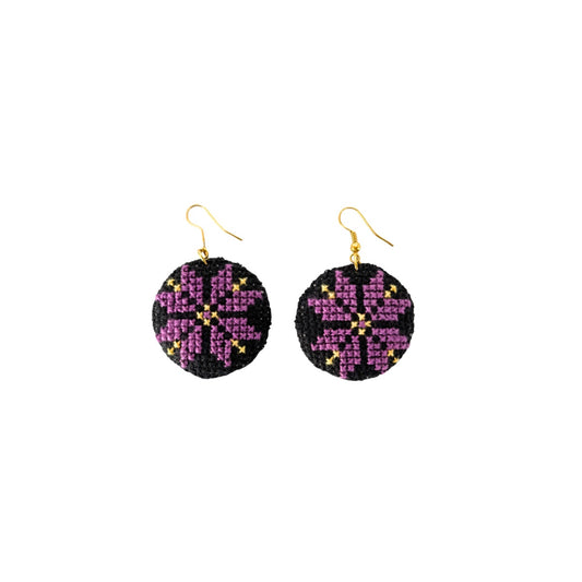Handmade Tatreez Earrings (M) - Plum