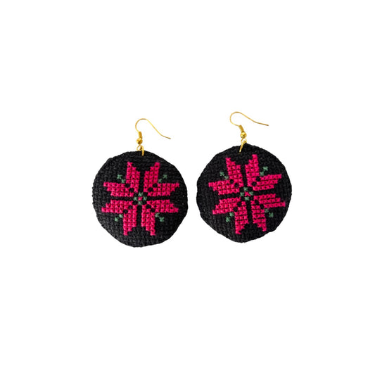 Handmade Tatreez Earrings (L) - Damask Rose