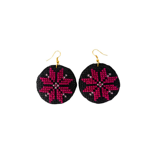 Handmade Tatreez Earrings (L) - Plum