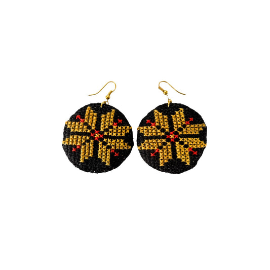Handmade Tatreez Earrings (L) - Saffron