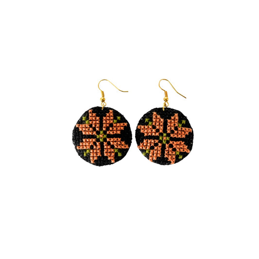 Handmade Tatreez Earrings (M) - Jaffa Orange