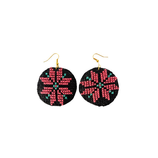 Handmade Tatreez Earrings (L) - Salmon Pink