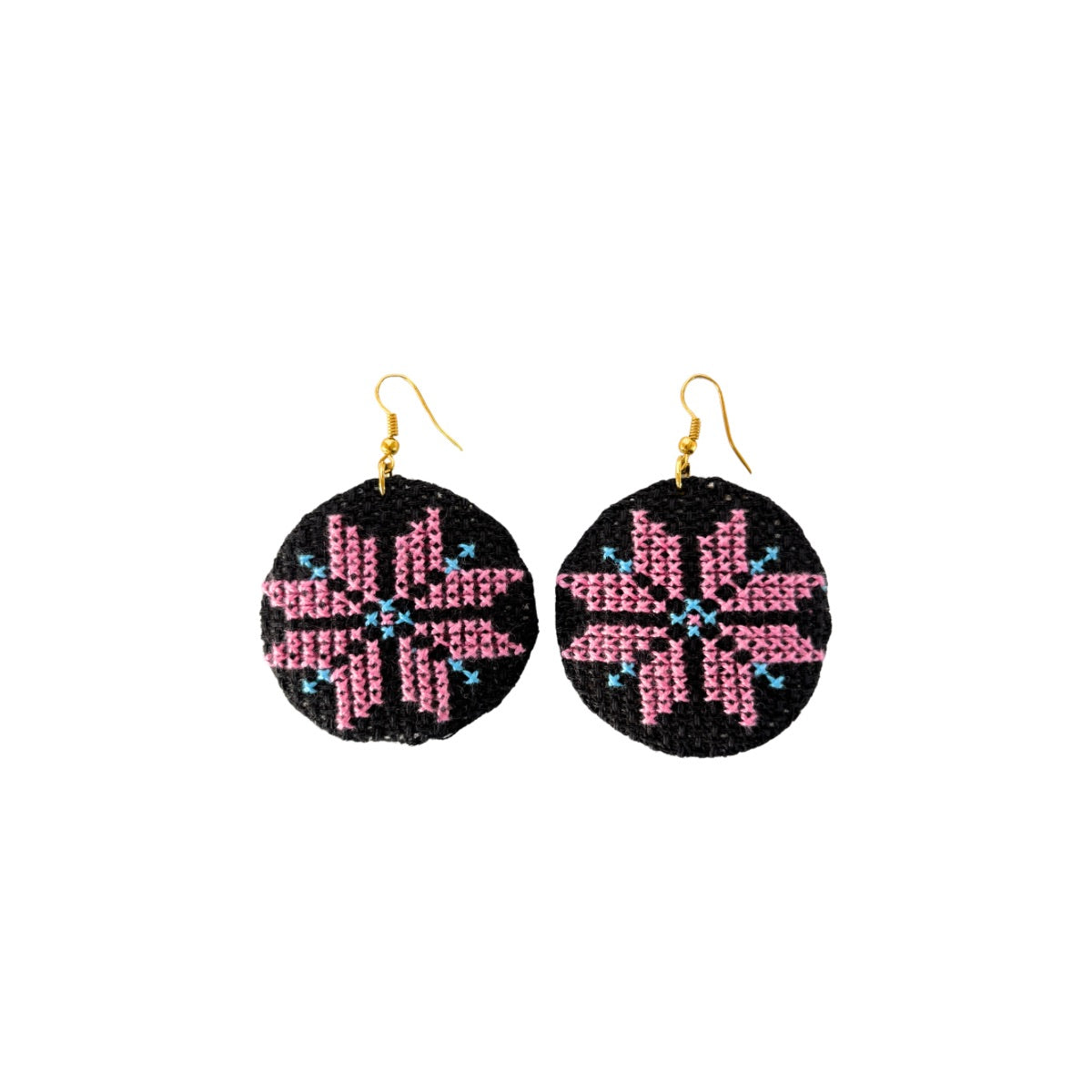Handmade Tatreez Earrings (L) - Light Pink