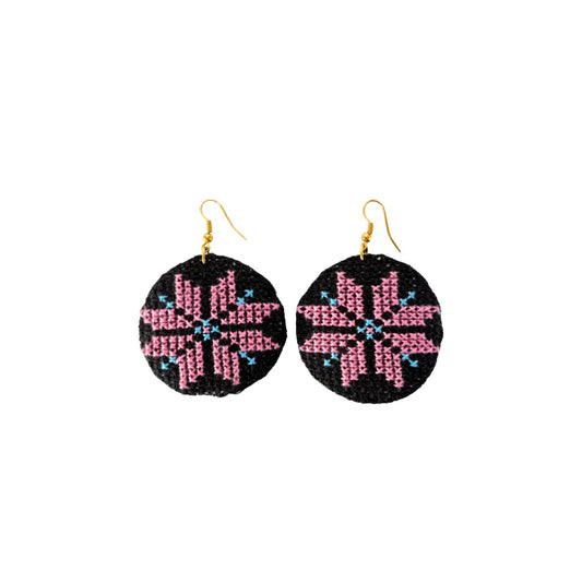Handmade Tatreez Earrings (L) - Light Pink
