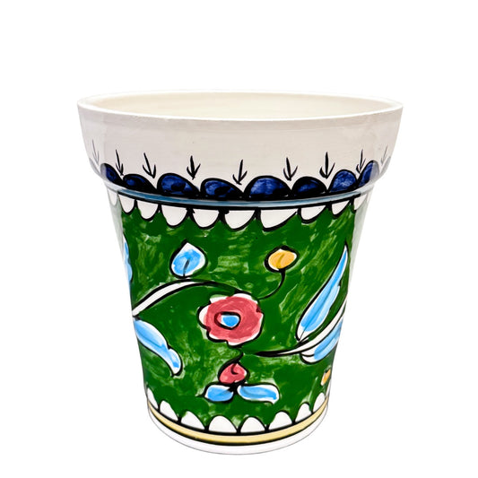 Ceramic Flower Pot (7") - Green Poppy