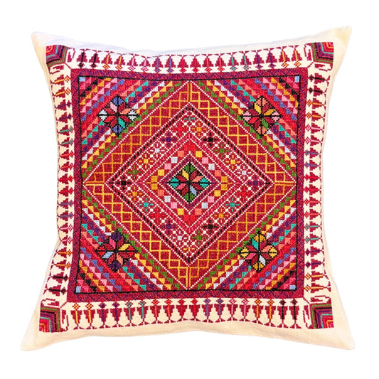 Embroidered Pillow - Mosaic Red