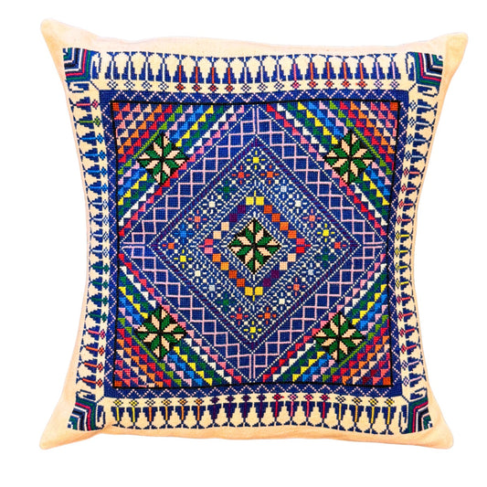 Embroidered Pillow - Mosaic Blue