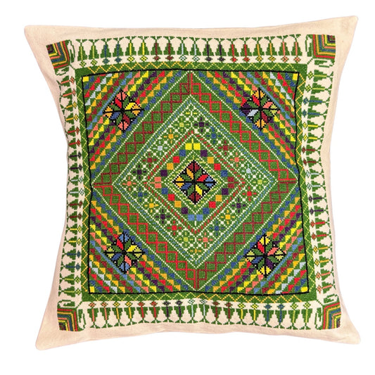 Embroidered Pillow Cover- Mosaic Green