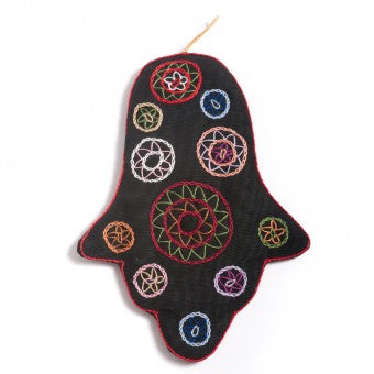 Embroidered Hamsa Wall Hanging - Black
