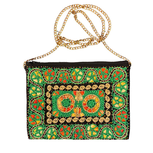 Embroidered Tahriri Evening Purse - Green/Orange