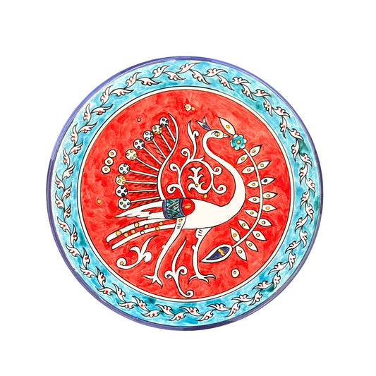 Ceramic Decorative Plate (11”) - Aqua & Red Bird