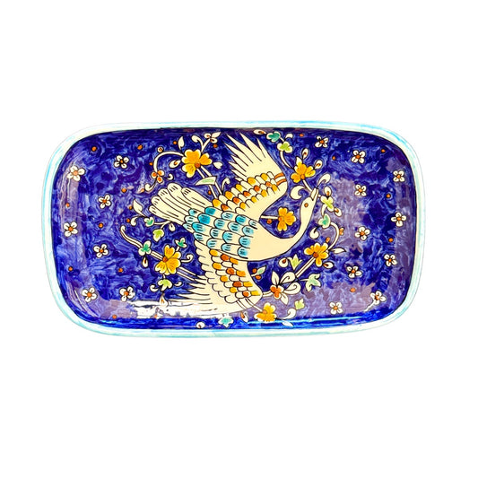 Ceramic Rectangular Serving Plate (13”) - Blue Bird